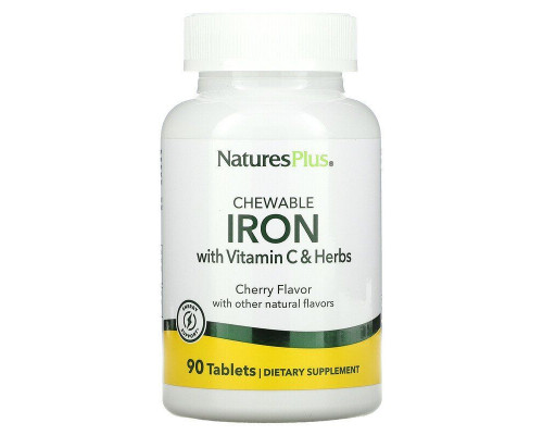 Залізо з вітаміном C та травами, Chewable Iron, Nature's Plus, вишневий смак, 90 таблеток