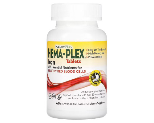 Залізо та поживні речовини для здоров'я еритроцитів, Iron with Essential Nutrients, Hema-Plex, NaturesPlus, 60 таблеток із уповільненим вивільненням
