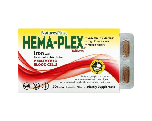 Комплекс вітамінів і мінералів, Hema-Plex, Nature's Plus, 30 таблеток з повільним вивільненням
