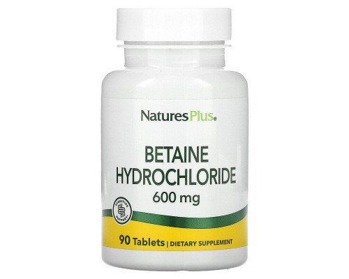 Бетаїну гідрохлорид, Betaine Hydrochloride, Nature's Plus, 600 мг, 90 таблеток