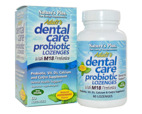 Гігієна порожнини рота з пробіотиком, Dental Care, Nature's Plus, для дорослих, м'ятний смак, 60 льодяників