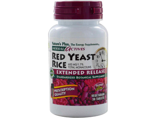 Червоний дріжджовий рис, Red Yeast Rice, Nature's Plus, Herbal Actives, 600 мг, 30 таблеток