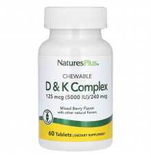 Вітаміни D і K, жувальний комплекс, Chewable D&K Complex, Nature's Plus, зі смаком ягід, 60 вегетаріанських таблеток