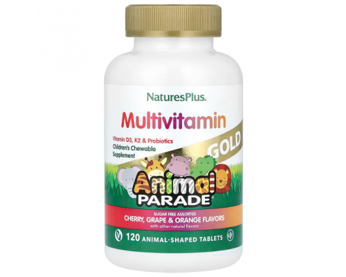 Вітаміни для дітей, Children's Chewable Multivitamin Supplement, Nature's Plus, Animal Parade, вишня, виноград та апельсин, 120 таблеток у формі тварин