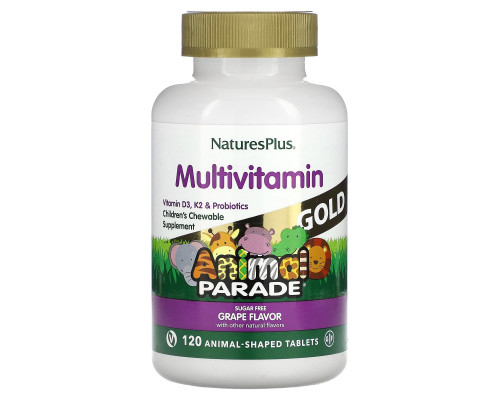 Вітаміни для дітей, Children's Chewable Multi-Vitamin, Nature's Plus, Animal Parade, смак винограду, 120 таблеток у формі тварин