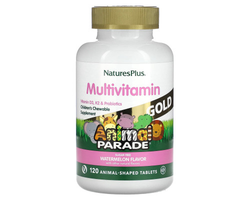 Вітаміни для дітей, Chewable Multi-Vitamin, Nature's Plus, Animal Parade, смак кавуна, 120 таблеток у формі тварин