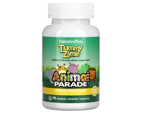 Ферменти з пробіотиками Tummy Zyme, Enzymes & Probiotics, Nature's Plus, Animal Parade, для дітей, смак тропічних фруктів, 90 таблеток у формі тварин