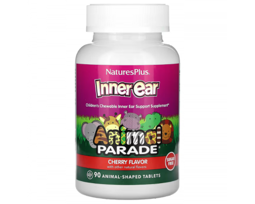 Вітаміни для дітей з вишневим смаком, Inner Ear, Children's Chewable, Nature's Plus, Animal Parade, 90 жувальних таблеток у формі тварин