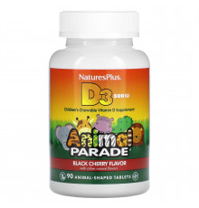 Вітамін D-3, Vitamin D 3, Nature's Plus, Animal Parade, смак чорної вишні, 500 МО, 90 жувальних цукерок