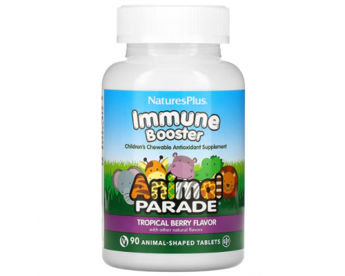 Зміцнення імунітету дітям, Kids Immune Booster, Nature's Plus, Animal Parade, тропічні ягоди, 90 жувальних таблеток у формі тварин