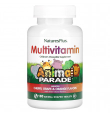 Вітаміни для дітей (Children's Multi-Vitamin), Nature's Plus, Animal Parade, вишня, виноград та апельсин, 180 жувальних таблеток у формі тварин