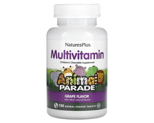 Вітаміни для дітей, Multi-Vitamin and Mineral, Nature's Plus, Animal Parade, смак винограду, 180 тварин