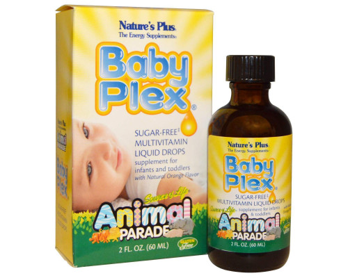 Вітаміни для немовлят, Multivitamin Drops, Nature's Plus, Animal Parade, смак апельсина, без цукру, краплі, 60 мл.
