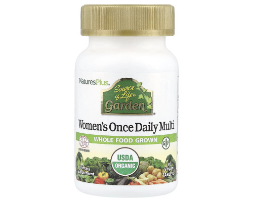 Щоденні мультивітаміни для жінок, Women's Once Daily Multi, Nature's Plus, Source of Life Garden, 30 веганських таблеток