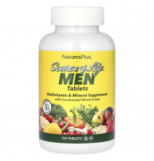 Мультивітаміни та мінералі для чоловіків, Source of Life Men, Nature's Plus, Source of Life Men, з концентрованими цільними продуктами, без заліза, 120 таблеток
