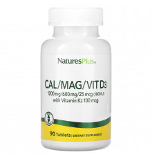 Кальцій, магній, вітамін D3 з вітаміном K2, Cal/Mag/Vit D3 with Vitamin K2, NaturesPlus, 90 таблеток