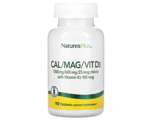 Кальцій, магній, вітамін D3 з вітаміном K2, Cal/Mag/Vit D3 with Vitamin K2, NaturesPlus, 90 таблеток