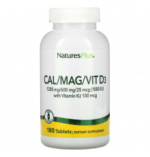 Кальцій, магній і вітамін D3 і K2, Cal / Mag / Vit D3, Vitamin K2, Nature's Plus, 180 таблеток