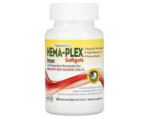 Вітамінно-мінеральний комплекс, Hema-Plex, Nature's Plus, 60 швидкодіючих гелевих капсул