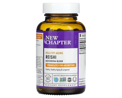 Гриби рейші, Reishi, New Chapter, органік, 60 капсул