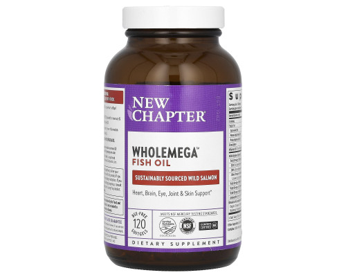 Жир аляскинського лосося, Wholemega Fish Oil, New Chapter, 120 гелевих капсул
