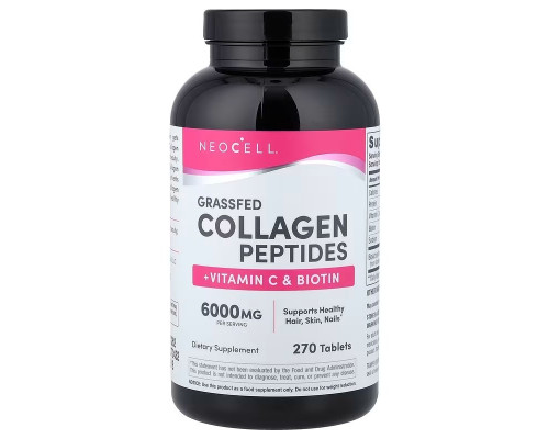 Пептиди колагену + вітамін С та біотин, Collagen, + Vitamin C & Biotin, NeoCell, супер, 270 таблеток
