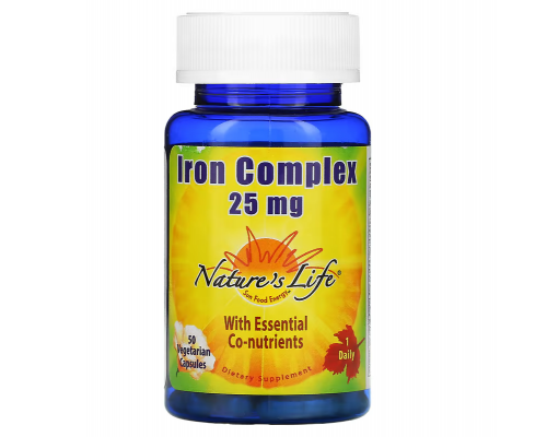 Вітамінно-мінеральний комплекс з залізом, Iron Complex, Nature's Life, 25 мг, 50 вегетарианських капсул