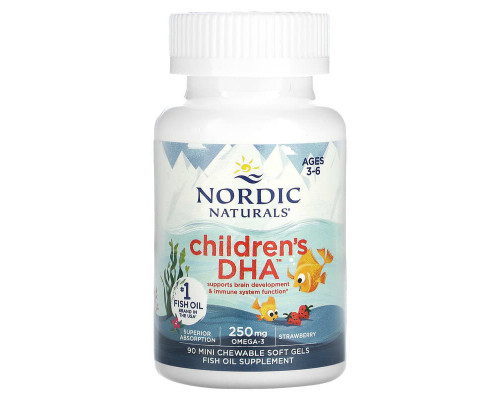 Риб'ячий жир для дітей, Children's DHA, Nordic Naturals, вік 3-6 років, полуниця, 90 міні-жувальних гелевих капсул