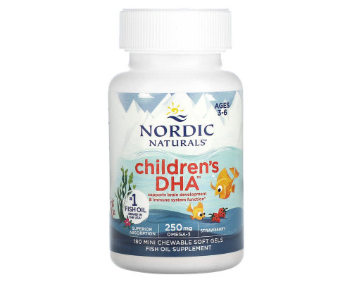 Риб'ячий жир для дітей, Children's DHA, Nordic Naturals, вік 3-6 років, полуниця, 180 міні-жувальних м'яких гелів