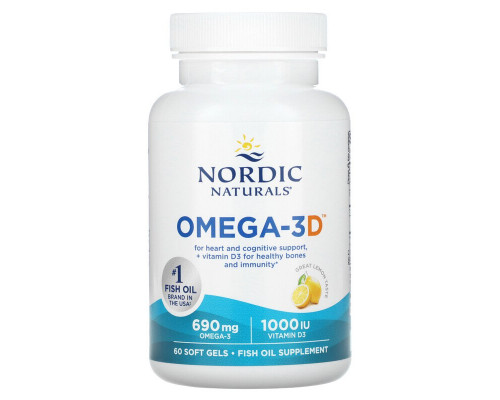 Риб'ячий жир омега-3Д (лимон), Omega-3D, Nordic Naturals, 1000 мг, 60 капсул
