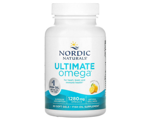 Омега-3 очищений (лимон), Ultimate Omega, Nordic Naturals, 1280 мг, 60 м'яких капсул (640 мг на капсулу)