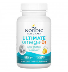 Риб'ячий жир омега D3, Ultimate Omega-D3, Nordic Naturals, лимон, 1000 мг, 60 гелевих капсул