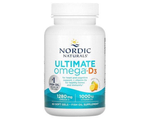 Риб'ячий жир омега D3, Ultimate Omega-D3, Nordic Naturals, лимон, 1000 мг, 60 гелевих капсул
