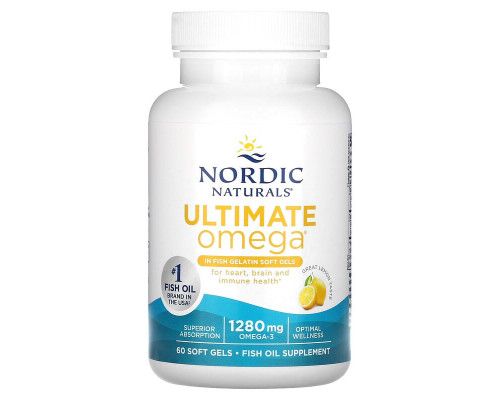 Омега-3, Ultimate Omega, Nordic Naturals, смак лимона, 640 мг, 60 гелевих капсул