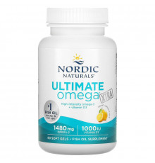 Екстра Омега-3, Ultimate Omega Xtra, Nordic Naturals, лимон, 1000 мг, 60 капсул