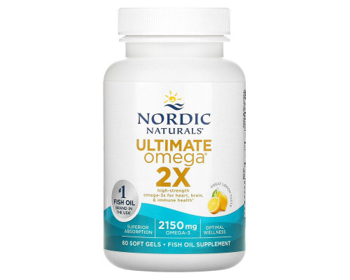 Омега 2х, лимонний смак, Ultimate Omega 2x, Nordic Naturals, 60 капсул