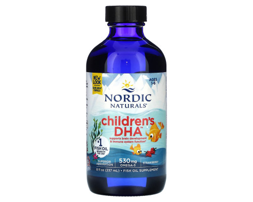 Рідкий риб'ячий жир для дітей віком від 1 до 6 років, Children's DHA, Nordic Naturals, полуниця, 530 мг, 237 мл