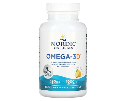 Риб'ячий жир омега-D3 (лимон), Omega-3D, Nordic Naturals, 1000 мг, 120 капсул