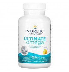 Риб'ячий жир, Ultimate Omega, Nordic Naturals, зі смаком лимона, 1280 мг, 120 м'яких капсул (640 мг на капсулу)