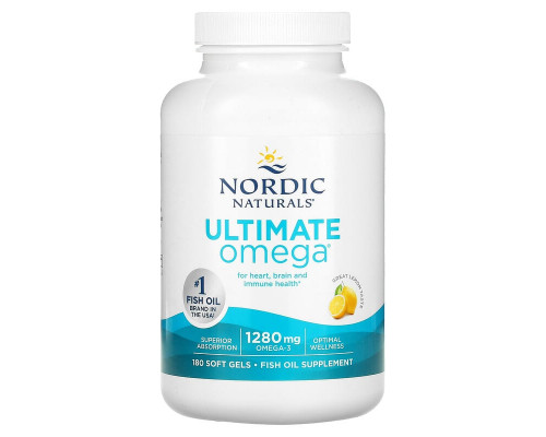 Риб'ячий жир у капсулах, Ultimate Omega, Nordic Naturals, лимонний смак, 1280 мг, 180 м'яких капсул (640 мг на капсулу)