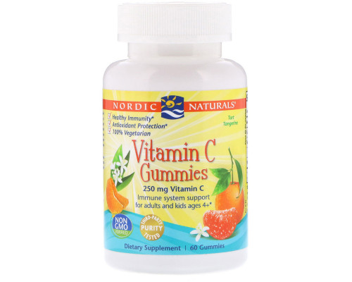 Вітамін С жувальний, Vitamin C Gummies, Nordic Naturals, мандарин, 250 мг, 60 цукерок