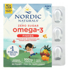 Риб'ячий жир для дітей, Nordic Omega-3 Fishies, Nordic Naturals, фрукти, 300 мг, 36 желе