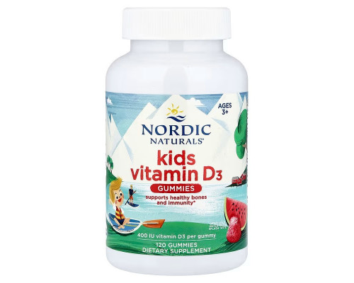 Вітамін D3 для дітей від 3-х років, Kids Vitamin D3 Gummies, Nordic Naturals, зі смаком кавуна, 10 мкг (400 МО), 120 жувальних цукерок
