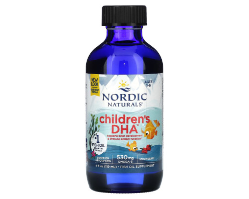 Рідкий риб'ячий жир для дітей віком від 1 до 6 років, Children's DHA, Nordic Naturals, полуниця, 530 мг, 119 мл