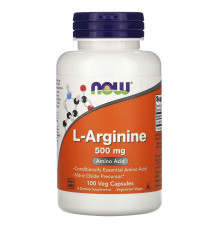 L-аргинин, L-Arginine, Now Foods, 500 мг, 100 вегетарианских капсул