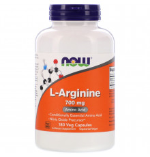 L-аргинин, L-Arginine, Now Foods, 700 мг, 180 вегетарианских капсул