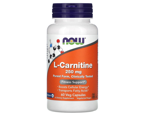 L-карнітин, L-Carnitine, Now Foods, 250 мг, 60 вегетаріанських капсул