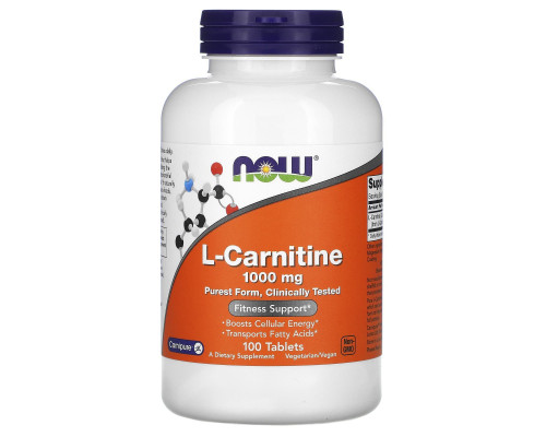 L-карнітин, L-Carnitine, Now Foods, 1000 мг, 100 таблеток