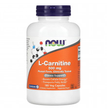 L-карнитин, L-Carnitine, Now Foods, 500 мг, 180 вегетарианских капсул