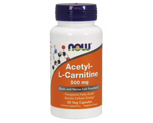 Ацетил Л карнітин, Acetyl-L-Carnitine, Now Foods, 500 мг, 50 вегетаріанських капсул